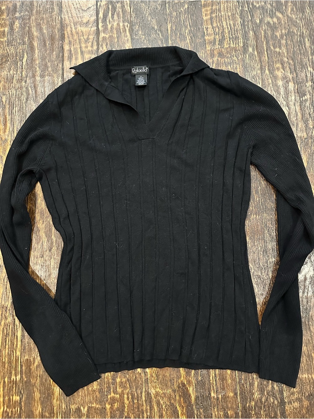 Rafaella Black Ribbed  Johnny collar Sweater size medium